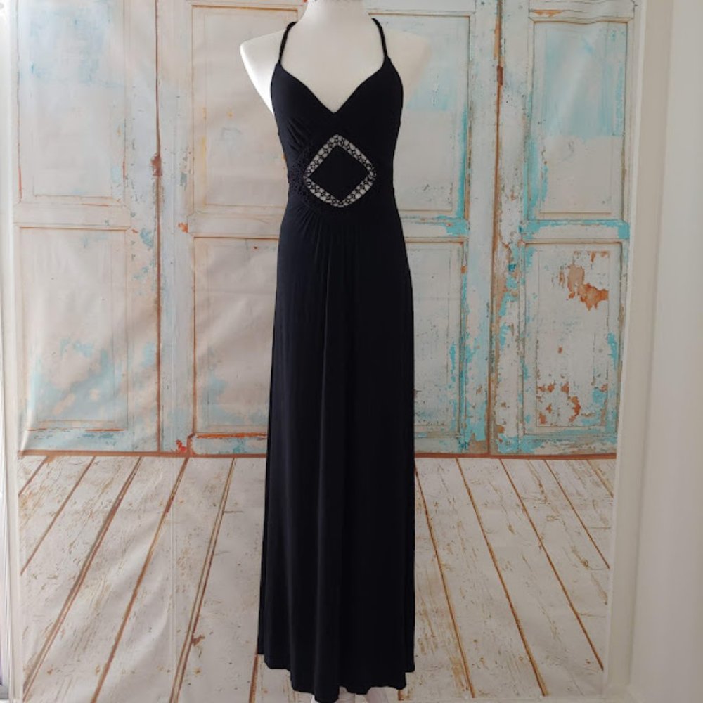 FOREVER 21 crochet halter maxi/size approx small/black